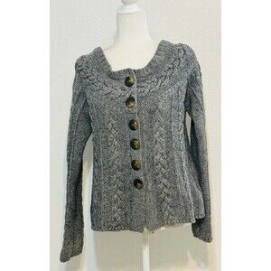 Old Navy Size L Lamb Wool Blend  Button Up Cable Knit Chunky Cardigan Sweater
